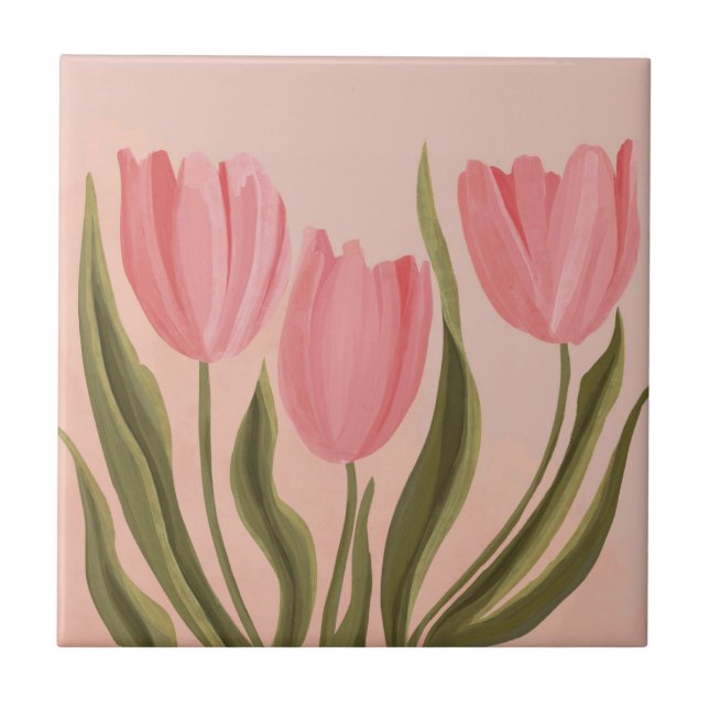 Azulejo Tulipanes rosados de Bonito pintoresca (Frente)