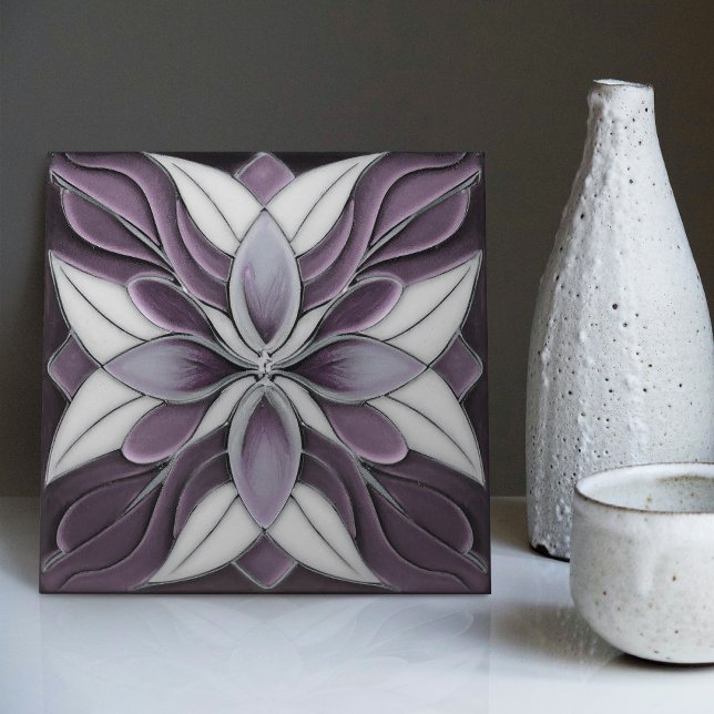 Azulejo Tulipanes sobre el morado Art Nouveau de Lavender (Subido por el creador)