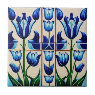 Azulejo Tulipanes sobre mosaico Art Nouveau Tile cerámico