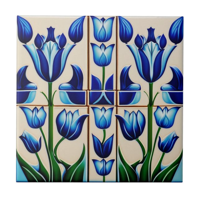 Azulejo Tulipanes sobre mosaico Art Nouveau Tile cerámico (Frente)