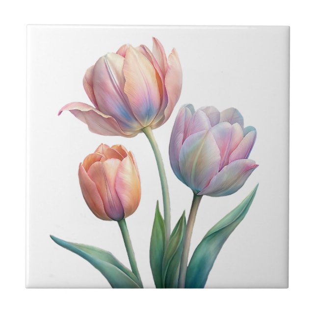Azulejo Tulipano romántico y poético pastel acuarela (Frente)