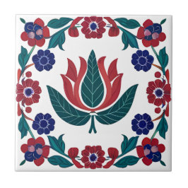 Azulejo Tulipía cerámica otomana de tulipano rojo y azul