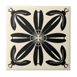 Azulejo Turia Española Art Nouveau Black and Cream Tile
