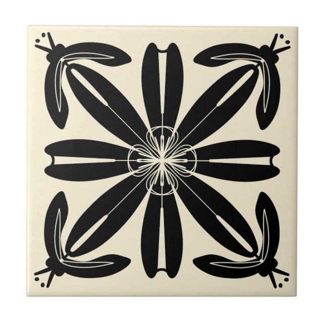 Azulejo Turia Española Art Nouveau Black and Cream Tile (Frente)