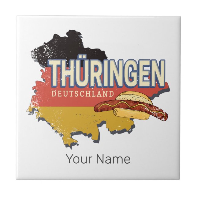 Azulejo Turingia Alemania Retro Estado Federal Mapa Vintag (Frente)