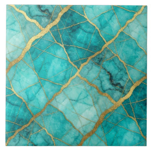Azulejo Turquesa Azul Teal y Mármol Dorado