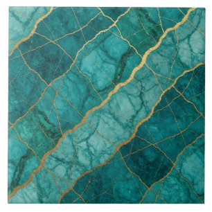 Azulejo Turquesa Azul Teal y Mármol Dorado