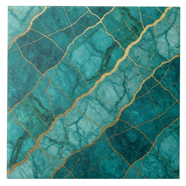Azulejo Turquesa Azul Teal y Mármol Dorado (Frente)