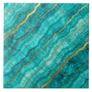Azulejo Turquesa Azul Teal y Mármol Dorado