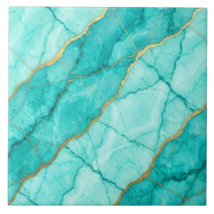 Azulejo Turquesa Azul Teal y Mármol Dorado
