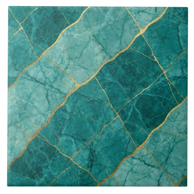 Azulejo Turquesa Azul Teal y Mármol Dorado (Frente)