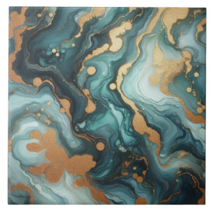 Azulejo Turquesa Azul y Oro Tinta Alcohol