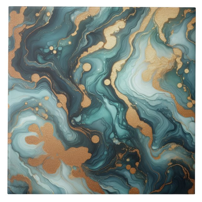 Azulejo Turquesa Azul y Oro Tinta Alcohol (Frente)