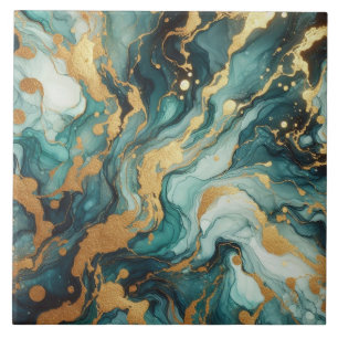 Azulejo Turquesa Azul y Oro Tinta Alcohol