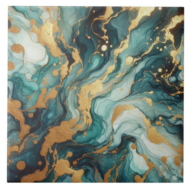 Azulejo Turquesa Azul y Oro Tinta Alcohol (Frente)
