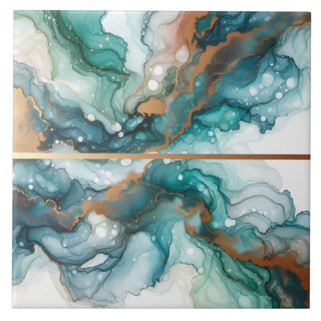 Azulejo Turquesa Azul y Oro Tinta Alcohol (Frente)