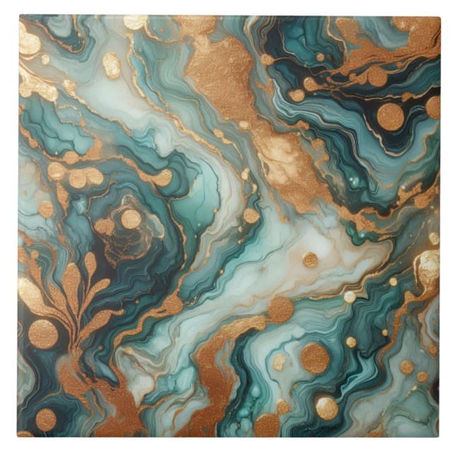 Azulejo Turquesa Azul y Oro Tinta Alcohol (Frente)