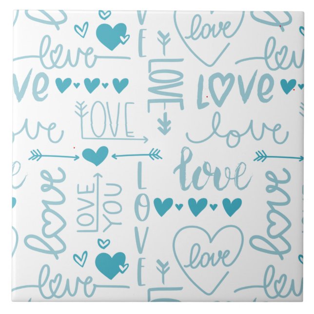 Azulejo Turquesa Diversión y Amor Moderno y Corazones (Frente)