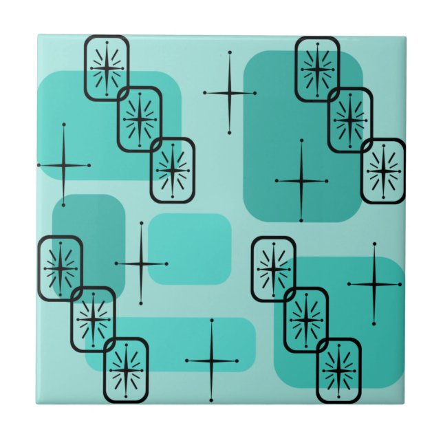 Azulejo Turquesa Sputnik moderna de mediados de siglo (Frente)