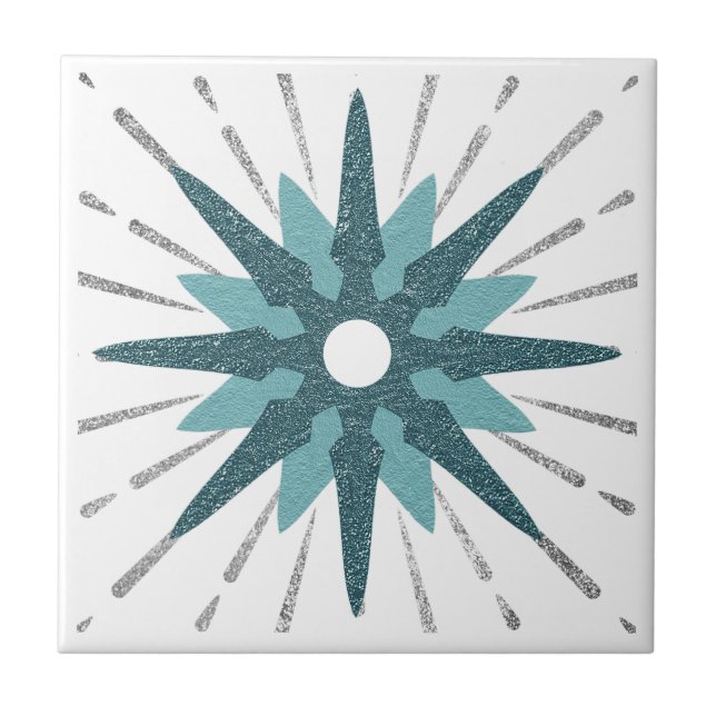 Azulejo Turquesa y explosión de estrellas plateadas (Frente)