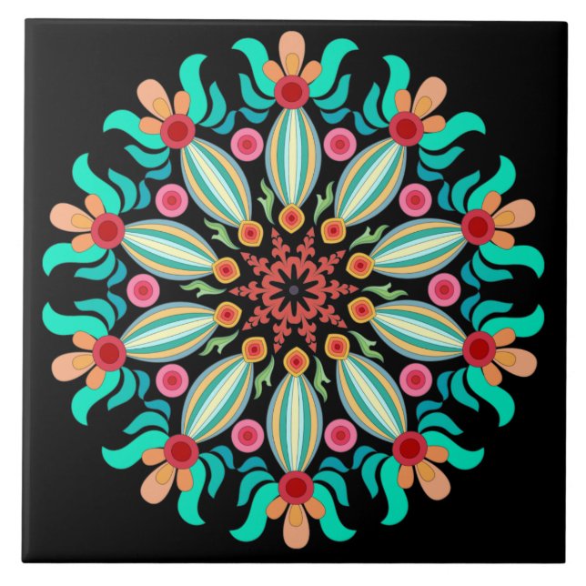 Azulejo Turquesa Y Naranja Mandala (Frente)