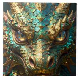 Azulejo Turquoise and Gold Dragon Face
