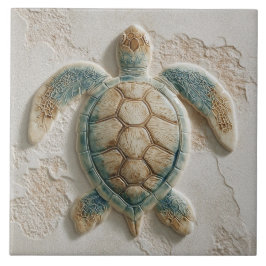 Azulejo Turquoise and Sand Coastal Sea Turtle