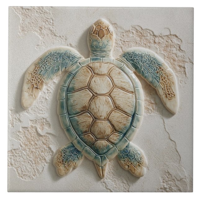 Azulejo Turquoise and Sand Coastal Sea Turtle (Frente)