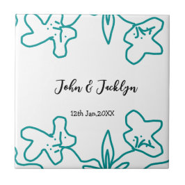 Azulejo Turquoise blue wedding couple name date flstylish