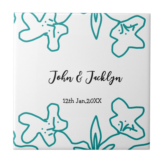 Azulejo Turquoise blue wedding couple name date flstylish  (Frente)