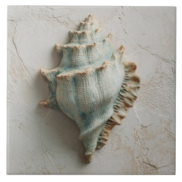 Azulejo Turquoise Coastal Conch Shell Art