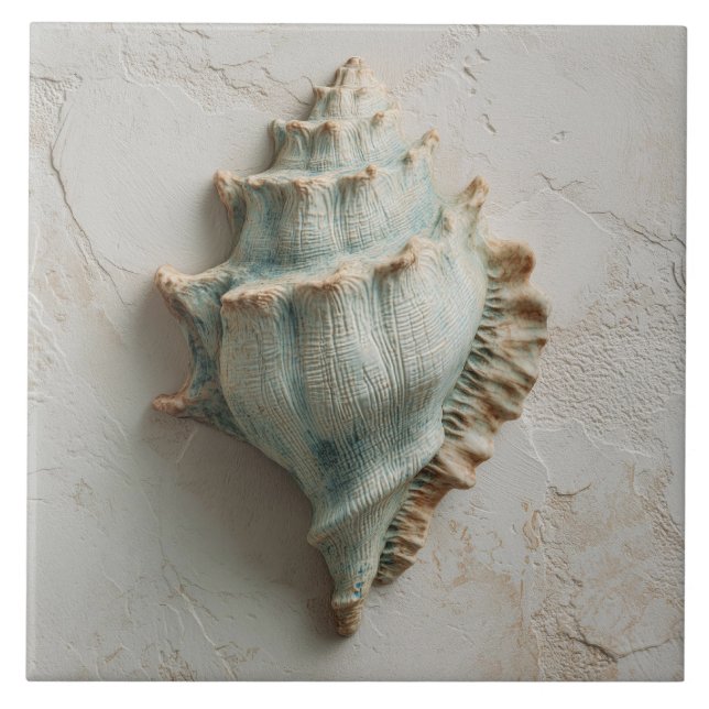 Azulejo Turquoise Coastal Conch Shell Art (Frente)