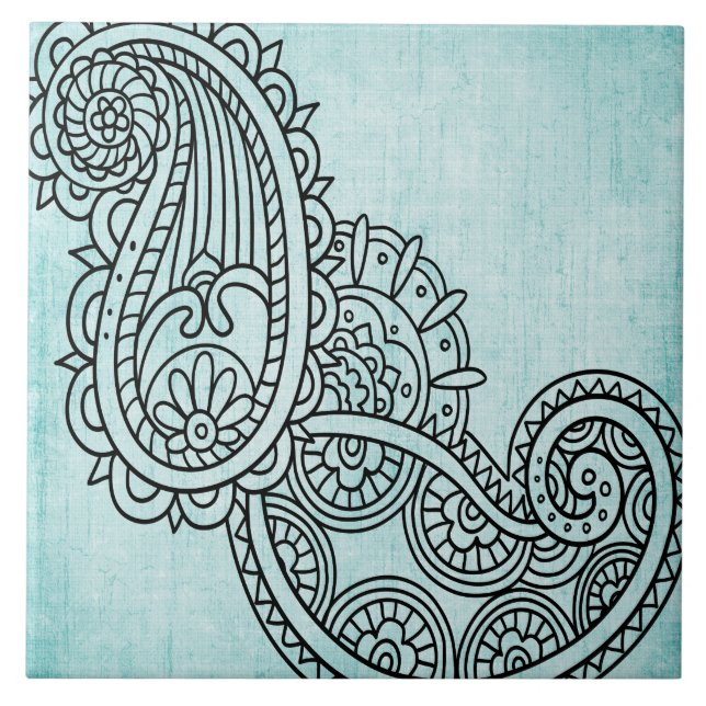 Azulejo Turquoise Mehndi Motif Tile (Frente)