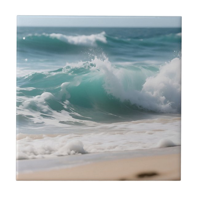 Azulejo Turquoise Ocean Wave Crashing Shore (Frente)