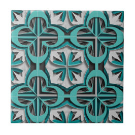 Azulejo Turquoise Silver 3D Layered Paper Cut Art