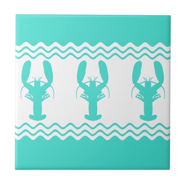 Azulejo Turquoise White Coastal Lobster Stripes (Frente)