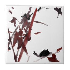 Azulejo Tuschekunst mit Schnecke und Rotem Bambus