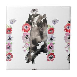 Azulejo Tuxedo Cat Black and White Gats Tile rosa floral