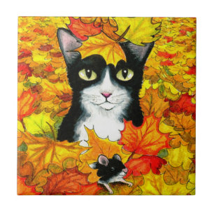 Azulejo Tuxedo gato 447 otoño otoño