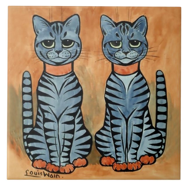 Azulejo “Twins” Striped Cats by Louis Wain (Frente)