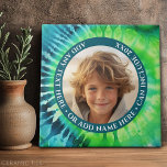 Azulejo Tye - 1 Foto - Texto Personalizado - Azul verde<br><div class="desc">Una sola foto con un fondo colorido y un borde. Añade un nombre y un año para hacer un gran keepsake.</div>