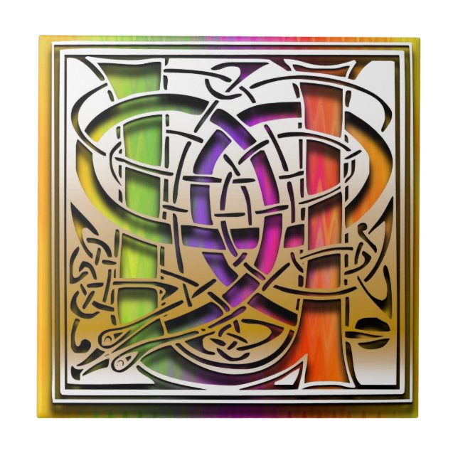 Azulejo U Celtic Rainbow Personalizado Monograma (Frente)
