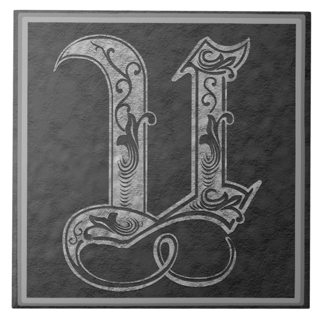 Azulejo U Monograma "Piedra gris real" Tile cerámico (Frente)