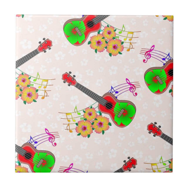 Azulejo Ukulele hawaiano Hibiscus floral (Frente)