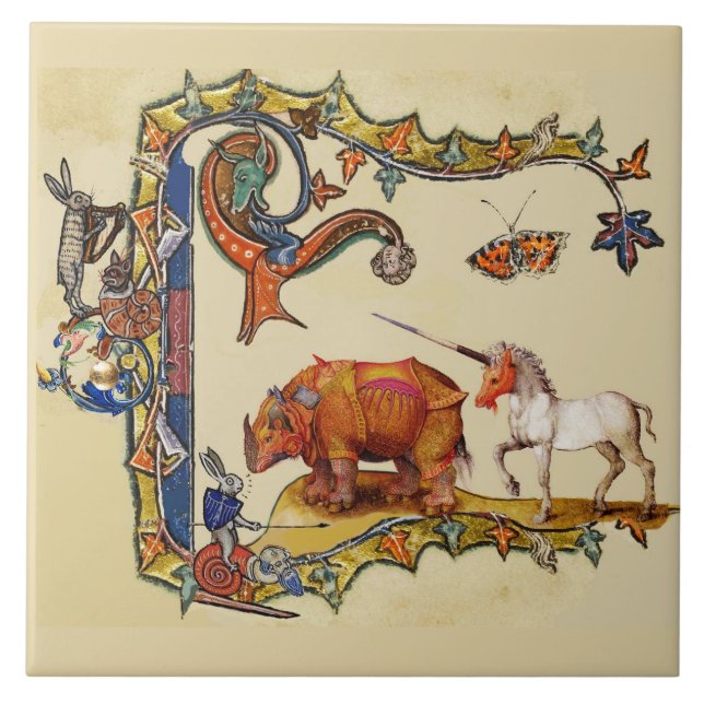 Azulejo ÚLTIMO BESTIARIO MEDIEVAL Unicornio, Rinoceronte Y (Frente)