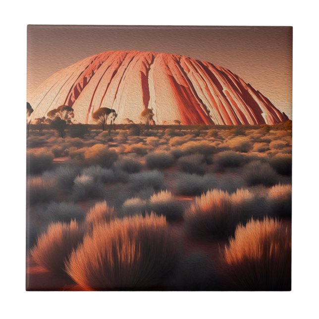 Azulejo Uluru "Ayers Rock" Australia Pintura al Óleo,  (Frente)