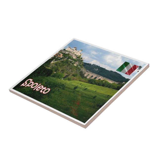 Azulejo UMB010 SPOLETO, Panorama, Umbría, Italia, (Lado)