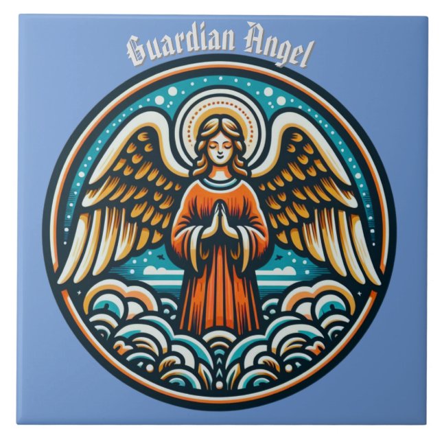 Azulejo Un ángel de la guarda orando (Frente)