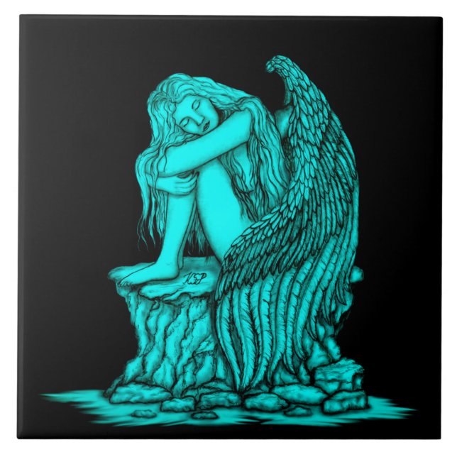 Azulejo Un ángel dormido en la piedra (Frente)