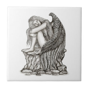 Azulejo Un ángel dormido en la piedra